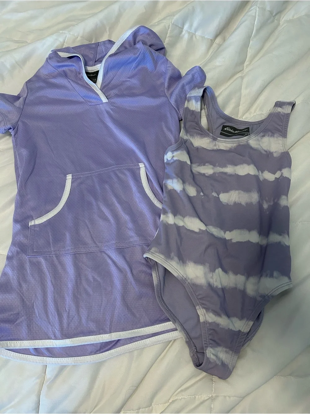 Eddie Bauer Lavender Kids Hooded Swim Cover-Up and Tie-Dye One-Piece
